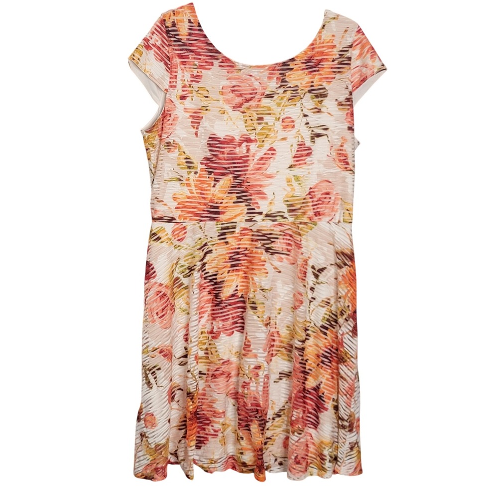 Ronni Nicole Dress Womens 16 Multicolor Floral Fit & Flare Textured Cap Sleeve